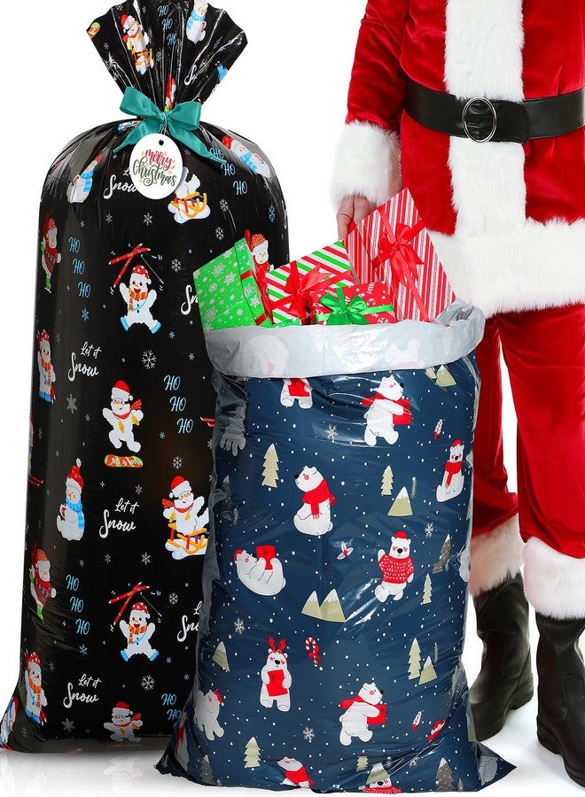 Pickmesh 2 Pcs 70" x 40" Extra Large Christmas Gift Bag Xmas Jumbo Presents Bags Giant Gift Wrapping Bags with Tags and Tie for Xmas Holiday Party Gifts (Navy Blue,Gray Blue,Snowman, Polar Bear) - Image 1